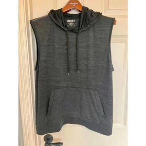 Reset gray sleavless‎ drawstring hoodie with front pocket size large